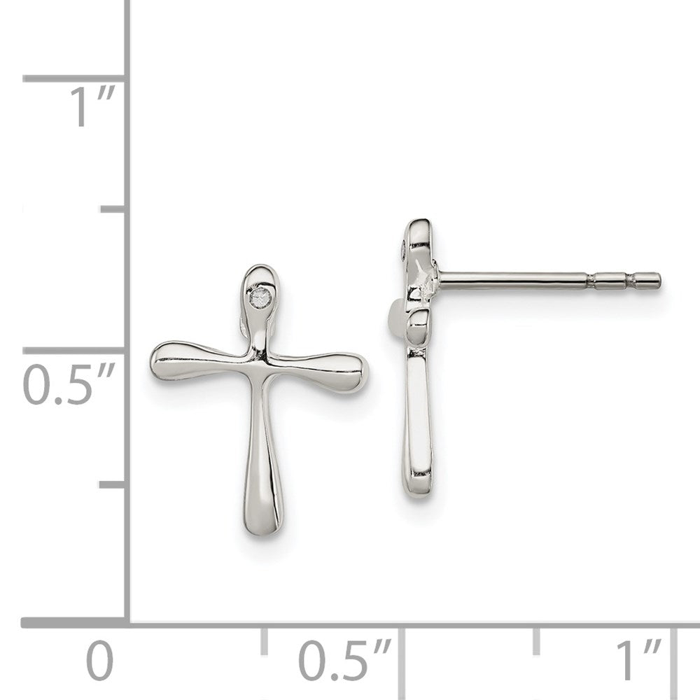 Sterlingsilber Poliert Diamant Kreuz Ohrstecker