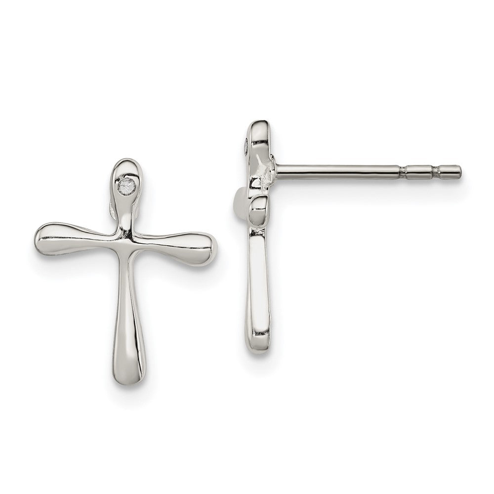 Sterlingsilber Poliert Diamant Kreuz Ohrstecker