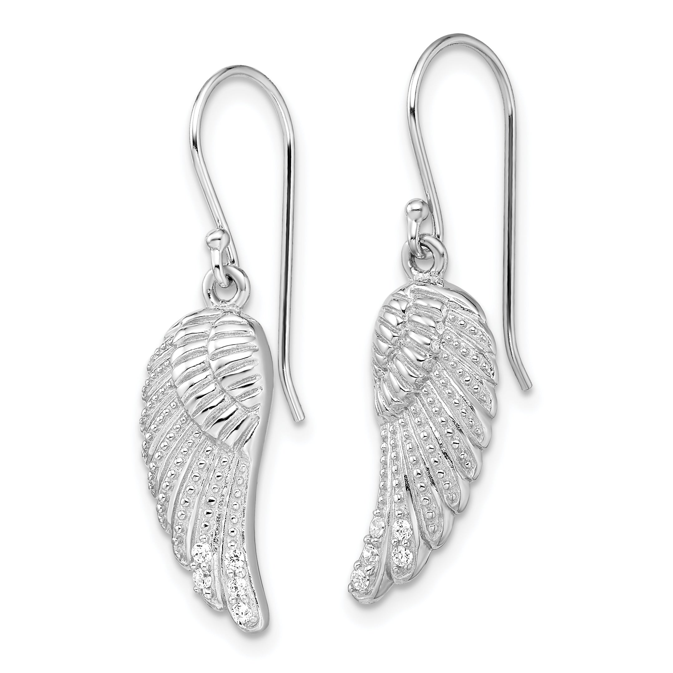 Sterlingsilber Rhodiniert Poliert/textured Zirkonia Flügel Ohrhänger