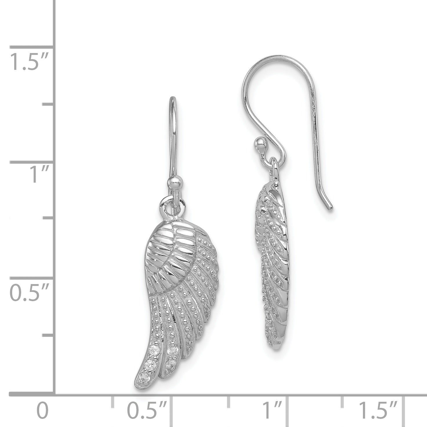 Sterlingsilber Rhodiniert Poliert/textured Zirkonia Flügel Ohrhänger