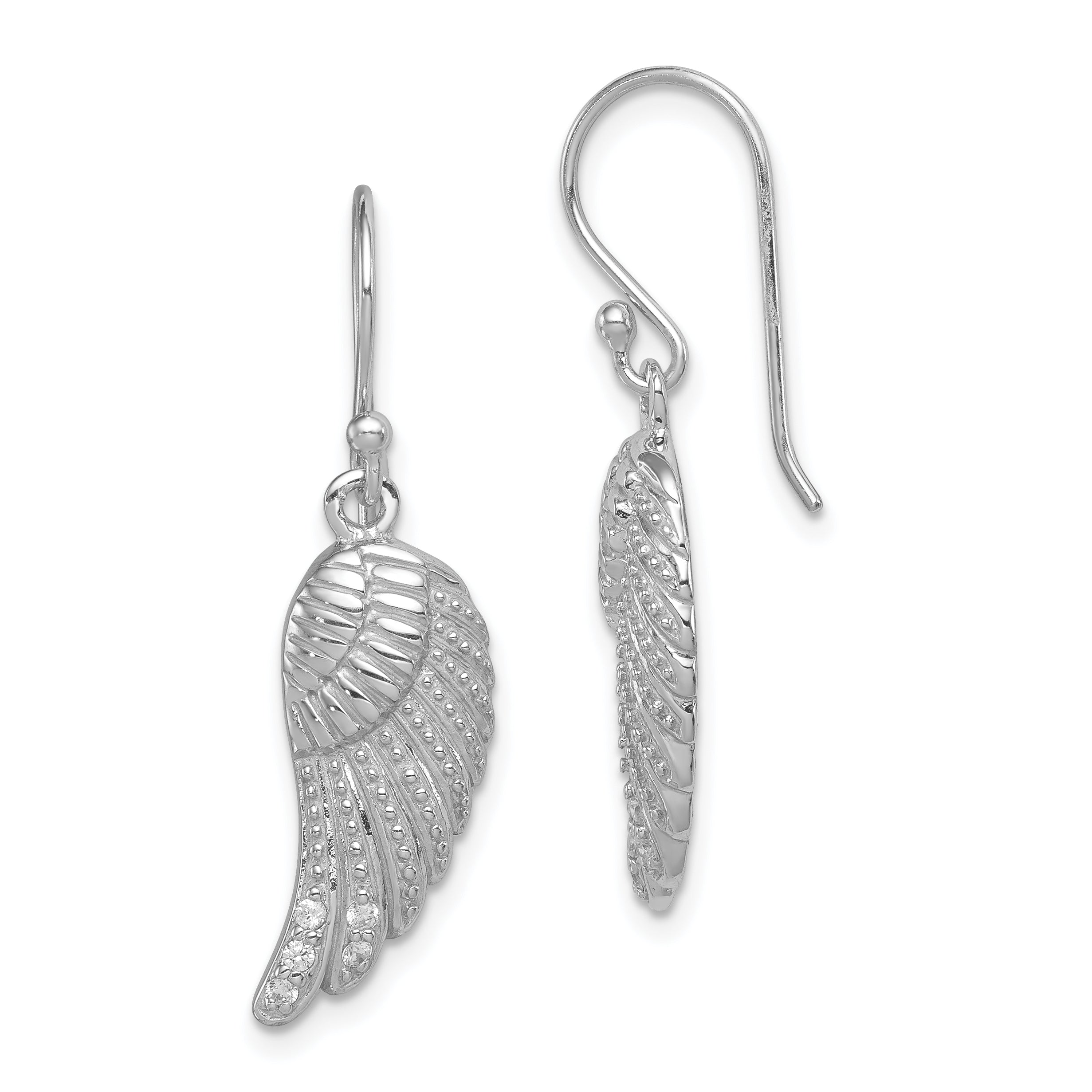 Sterlingsilber Rhodiniert Poliert/textured Zirkonia Flügel Ohrhänger