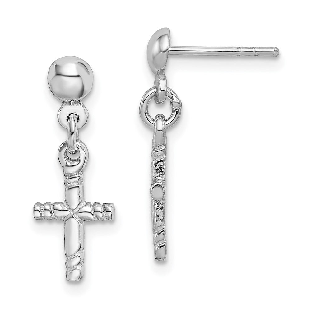 Sterlingsilber Rhodiniert Poliert Kreuz Stecker Ohrhänger