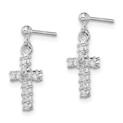 Sterlingsilber Rhodiniert Poliert Zirkonia Kreuz Stecker Ohrhänger