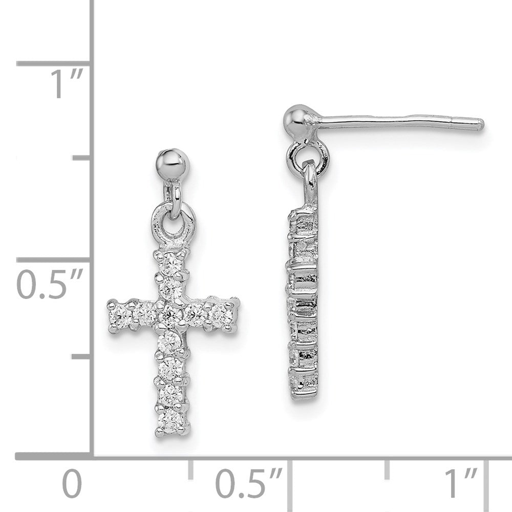 Sterlingsilber Rhodiniert Poliert Zirkonia Kreuz Stecker Ohrhänger