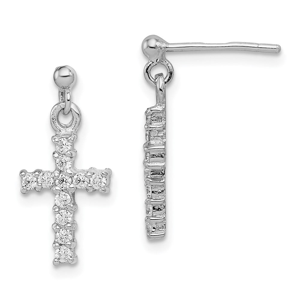 Sterlingsilber Rhodiniert Poliert Zirkonia Kreuz Stecker Ohrhänger