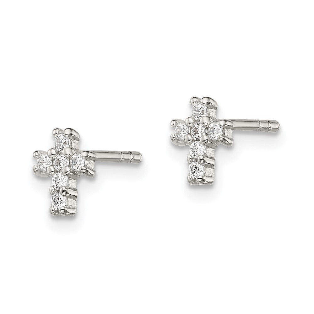 Sterlingsilber Rhodiniert Poliert Zirkonia Kreuz Ohrstecker