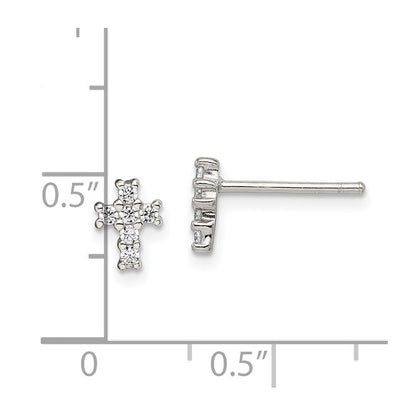 Sterlingsilber Rhodiniert Poliert Zirkonia Kreuz Ohrstecker
