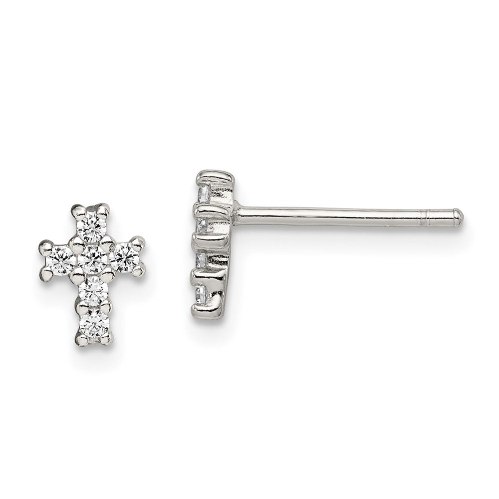 Sterlingsilber Rhodiniert Poliert Zirkonia Kreuz Ohrstecker