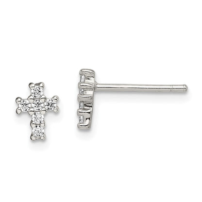 Sterlingsilber Rhodiniert Poliert Zirkonia Kreuz Ohrstecker