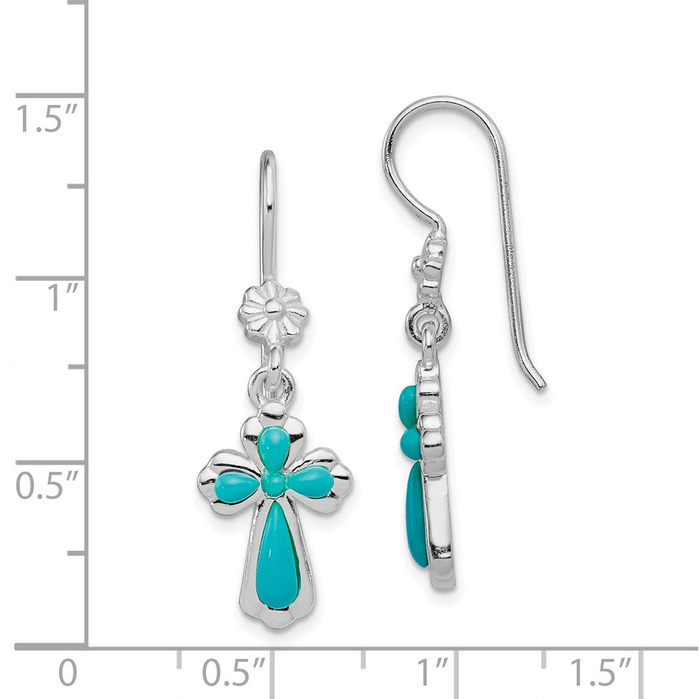 Sterlingsilber Rhodiniert Poliert Imitat Türkis Kreuz & Blume Ohrhänger