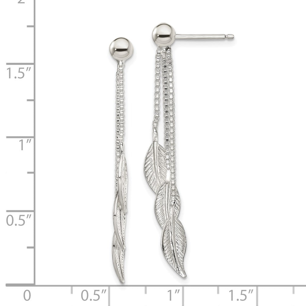 Sterlingsilber Poliert und Strukturiert Blatt Hängend Ohrstecker