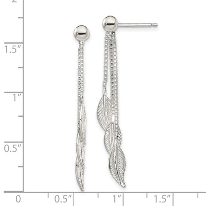 Sterlingsilber Poliert und Strukturiert Blatt Hängend Ohrstecker