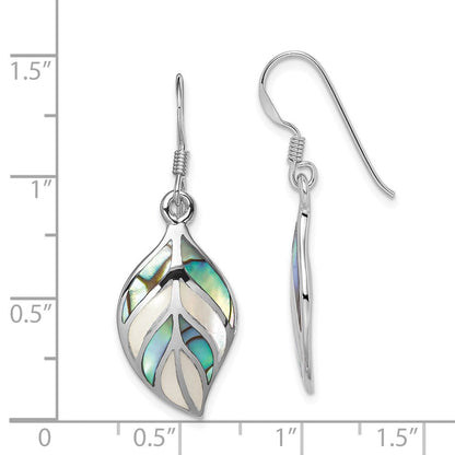 Sterlingsilber Rhodium Blatt Perlmutt und Abalone Ohrhänger