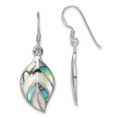 Sterlingsilber Rhodium Blatt Perlmutt und Abalone Ohrhänger