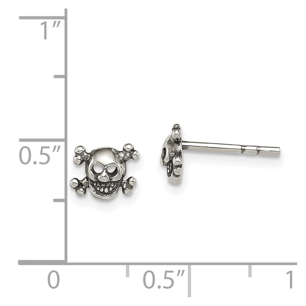 Sterlingsilber Poliert und Antikisiert Totenkopf Ohrstecker
