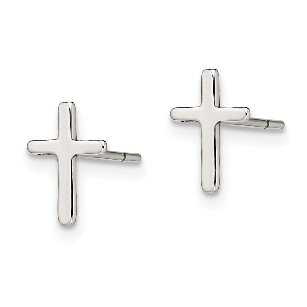 Sterlingsilber Poliert Lateinisch Kreuz Ohrstecker