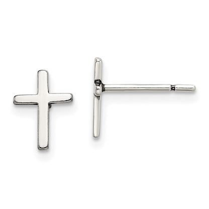 Sterlingsilber Poliert Lateinisch Kreuz Ohrstecker