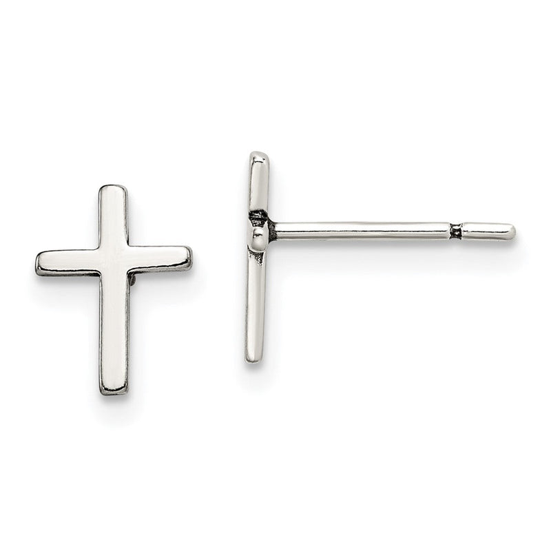 Sterlingsilber Poliert Lateinisch Kreuz Ohrstecker
