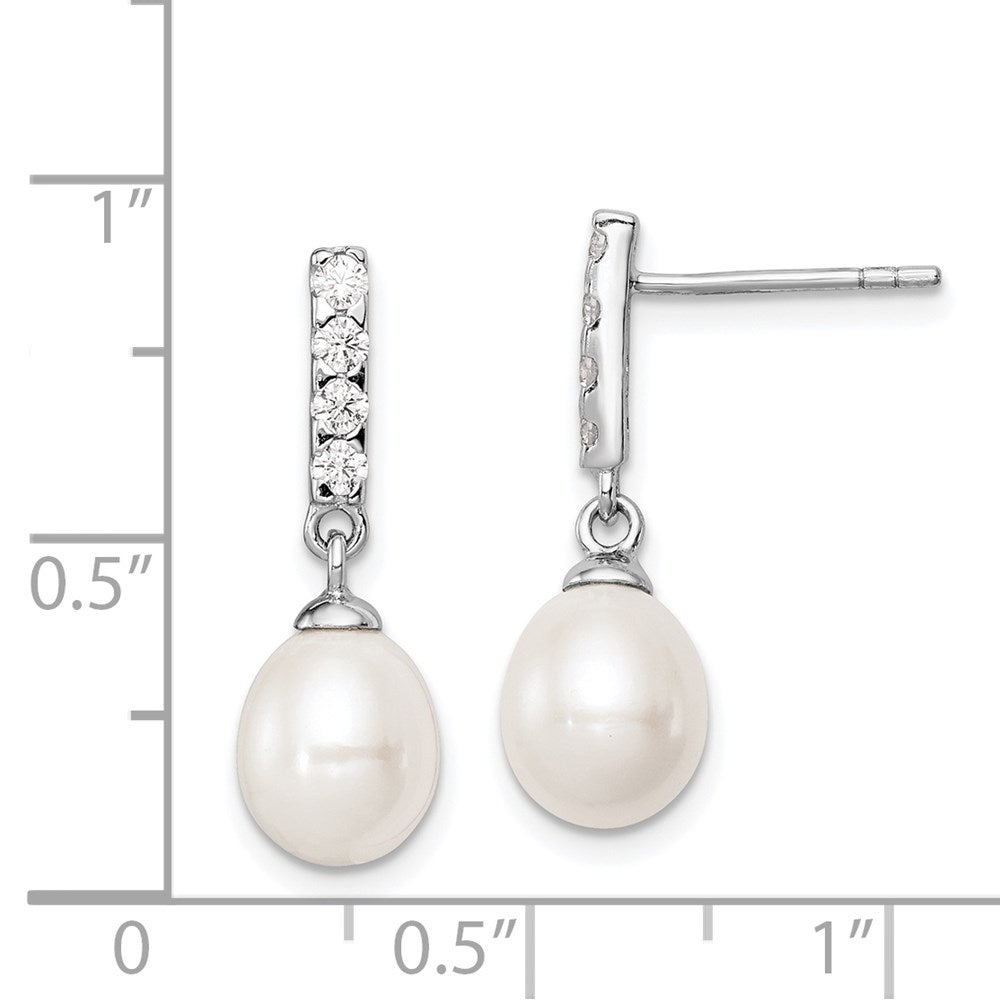 Sterlingsilber Rhodiniert 8-9mm Weiß Fwc Perle Zirkonia Ohrstecker