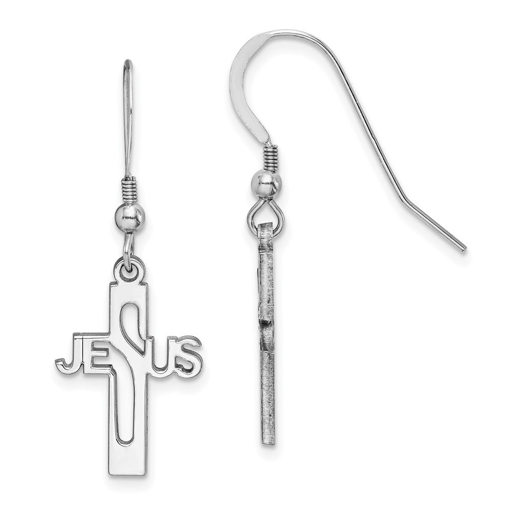 Sterlingsilber Rhodiniert Poliert Jesus Kreuz Ohrhänger