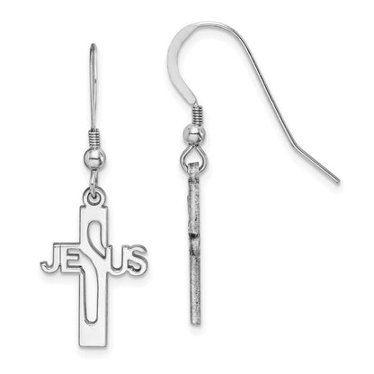 Sterlingsilber Rhodiniert Poliert Jesus Kreuz Ohrhänger