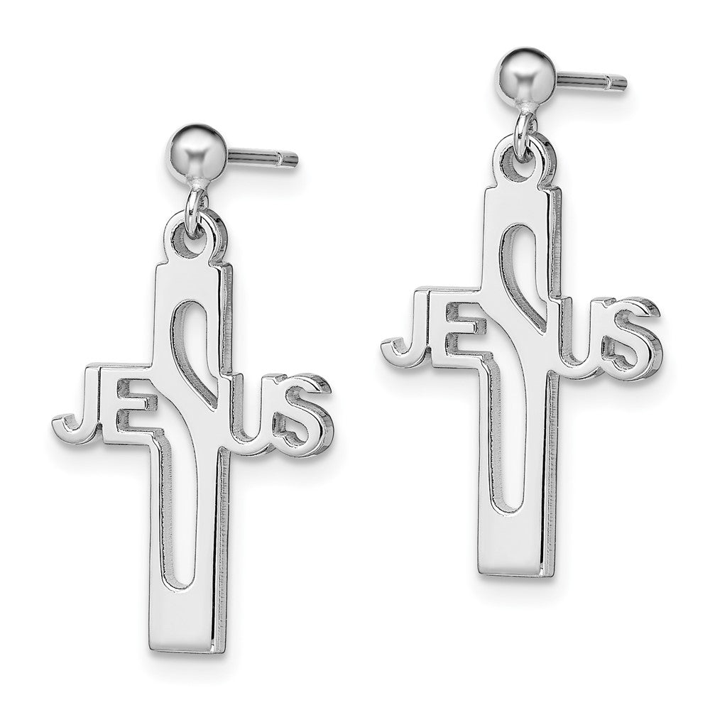 Sterlingsilber Rhodiniert Poliert Jesus Kreuz Stecker Ohrhänger