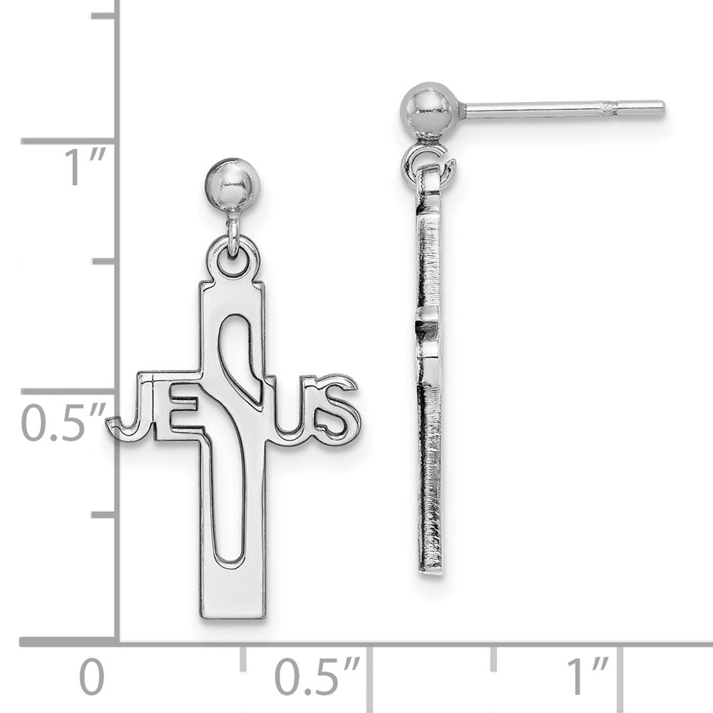 Sterlingsilber Rhodiniert Poliert Jesus Kreuz Stecker Ohrhänger