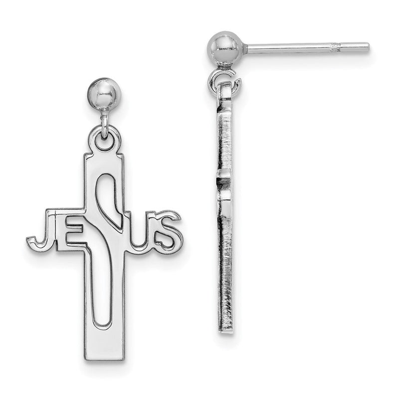 Sterlingsilber Rhodiniert Poliert Jesus Kreuz Stecker Ohrhänger