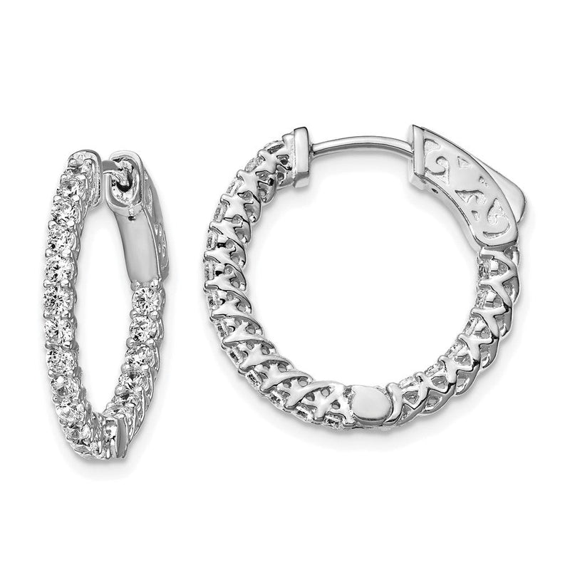 Sterlingsilber Schimmernd Rhodiniert 38 Stein 1.75mm Zirkonia in und Außen Rund Klappbar Creolen