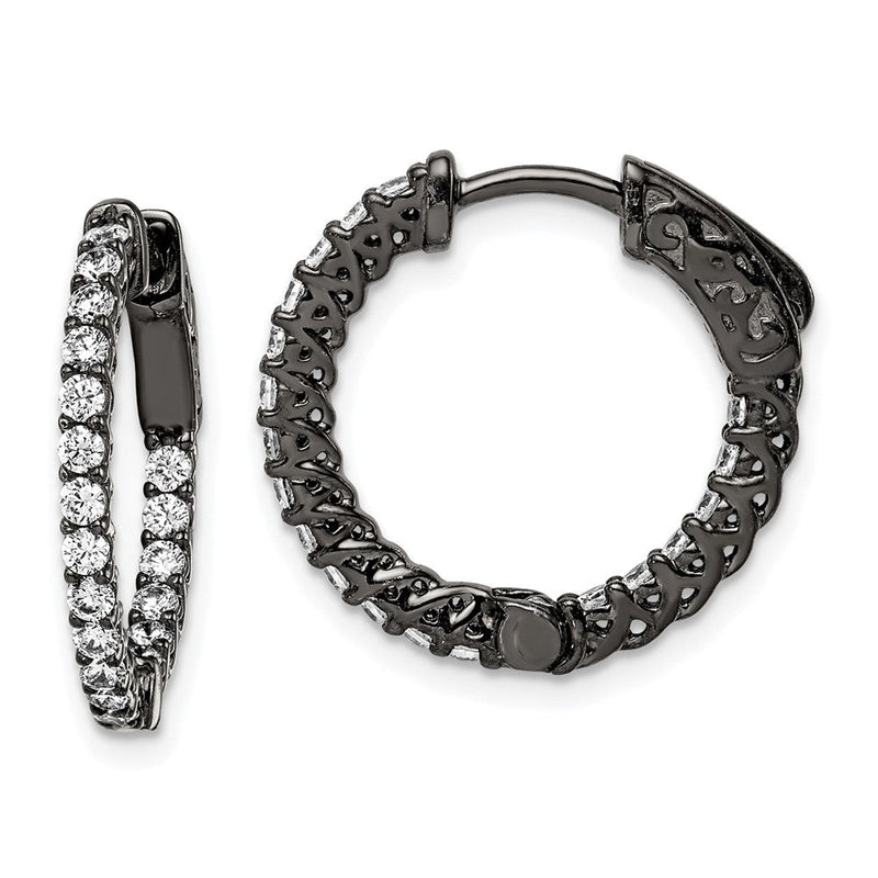 Sterlingsilber Schimmernd Schwarz Rhodiniert 38 Stein 1.75mm Zirkonia in und Außen Rund Klappbar Creolen