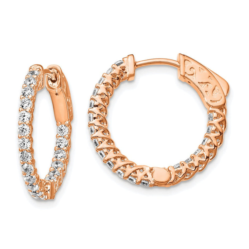 Sterlingsilber Schimmernd Roséfarben Rose Vergoldet 38 Stein 1.75mm Zirkonia in und Außen Rund Klappbar Creolen