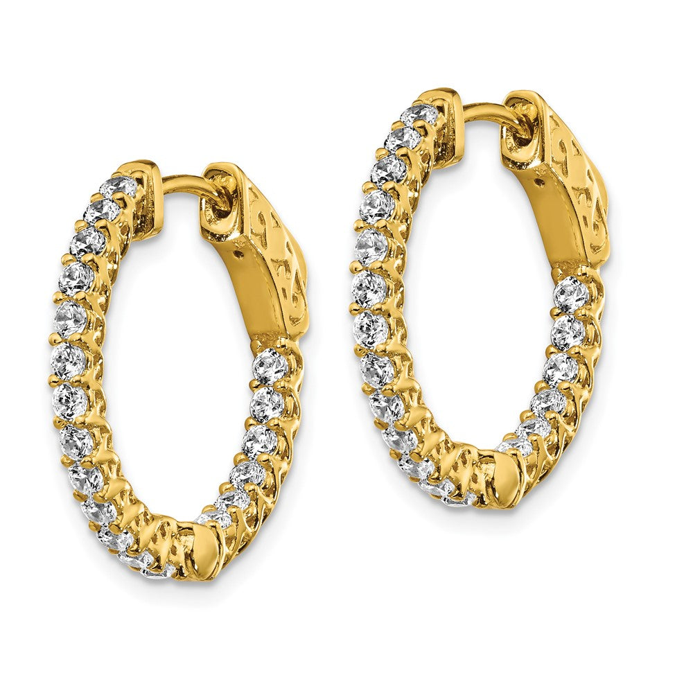 Sterlingsilber Schimmernd Goldfarben Glanz Vergoldet 38 Stein 1.75mm Zirkonia in und Außen Rund Klappbar Creolen