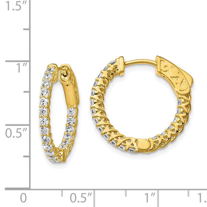 Sterlingsilber Schimmernd Goldfarben Glanz Vergoldet 38 Stein 1.75mm Zirkonia in und Außen Rund Klappbar Creolen