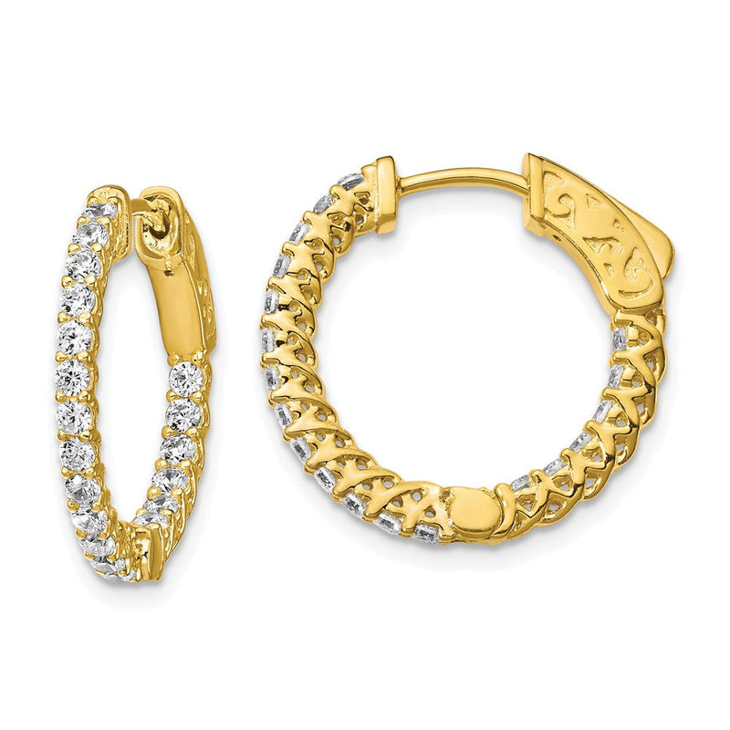 Sterlingsilber Schimmernd Goldfarben Glanz Vergoldet 38 Stein 1.75mm Zirkonia in und Außen Rund Klappbar Creolen