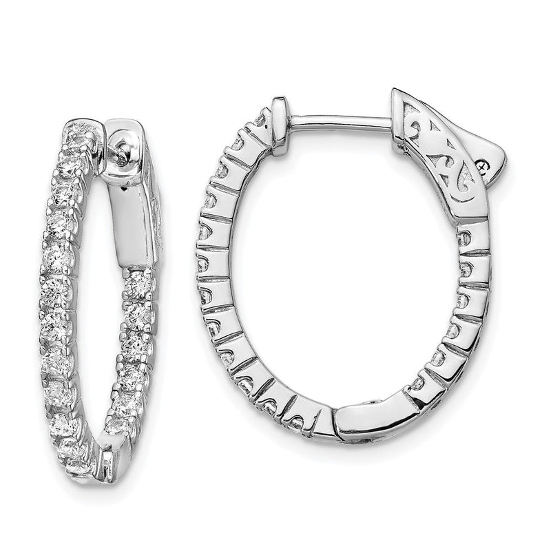 Sterlingsilber Schimmernd Rhodiniert 36 Stein 1.7mm Zirkonia in und Außen Oval Klappbar Creolen