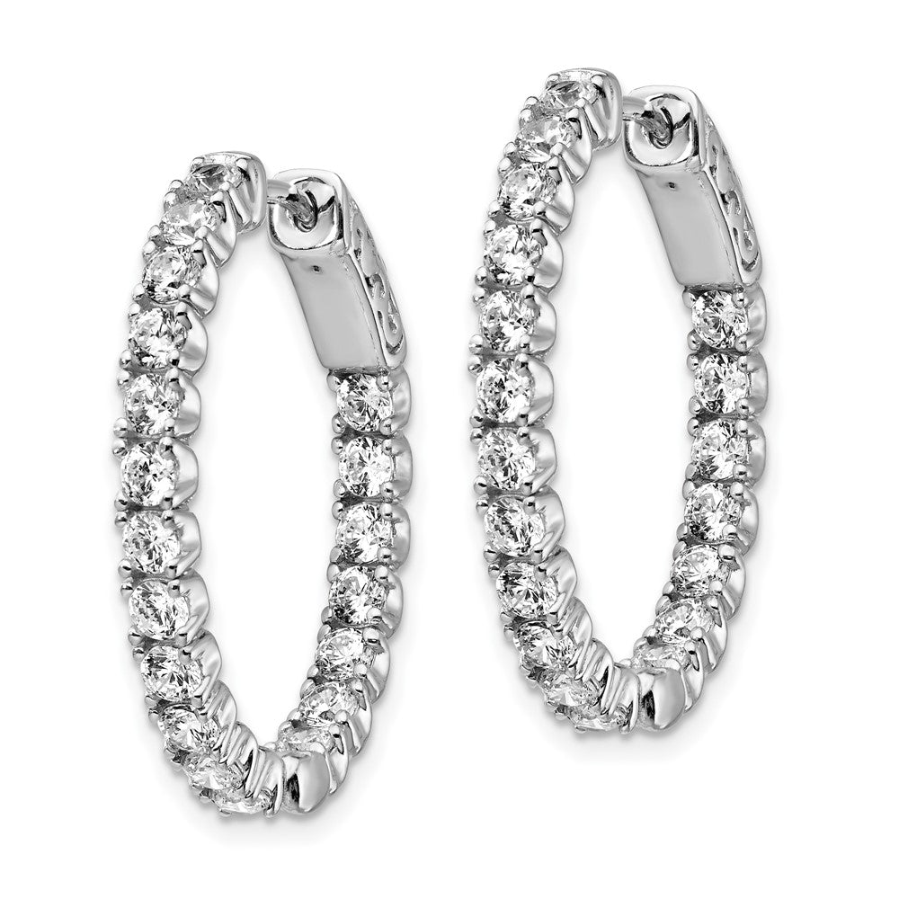 Sterlingsilber Schimmernd Rhodiniert 38 Stein 2.5mm Zirkonia in und Außen Oval Klappbar Creolen