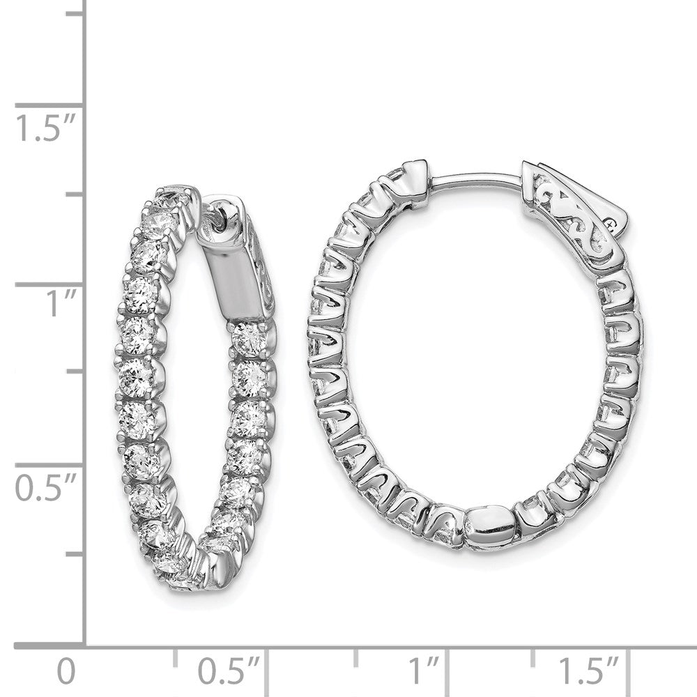Sterlingsilber Schimmernd Rhodiniert 38 Stein 2.5mm Zirkonia in und Außen Oval Klappbar Creolen