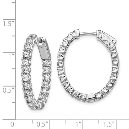 Sterlingsilber Schimmernd Rhodiniert 38 Stein 2.5mm Zirkonia in und Außen Oval Klappbar Creolen