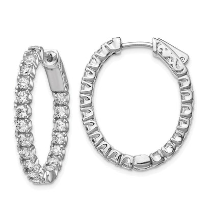 Sterlingsilber Schimmernd Rhodiniert 38 Stein 2.5mm Zirkonia in und Außen Oval Klappbar Creolen