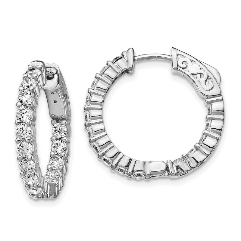 Sterlingsilber Schimmernd Rhodiniert 30 Stein 2.5mm Zirkonia in und Außen Rund Klappbar Creolen