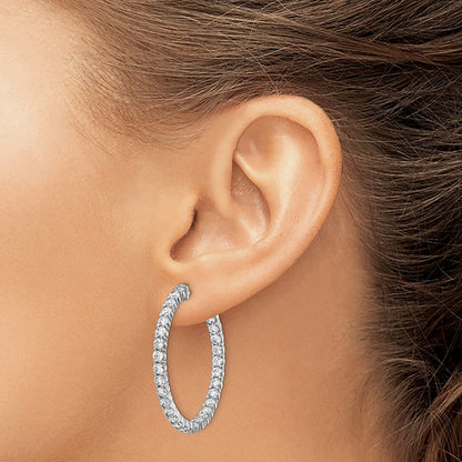 Sterlingsilber Schimmernd Rhodiniert 58 Stein 2.5mm Zirkonia in und Außen Rund Klappbar Creolen