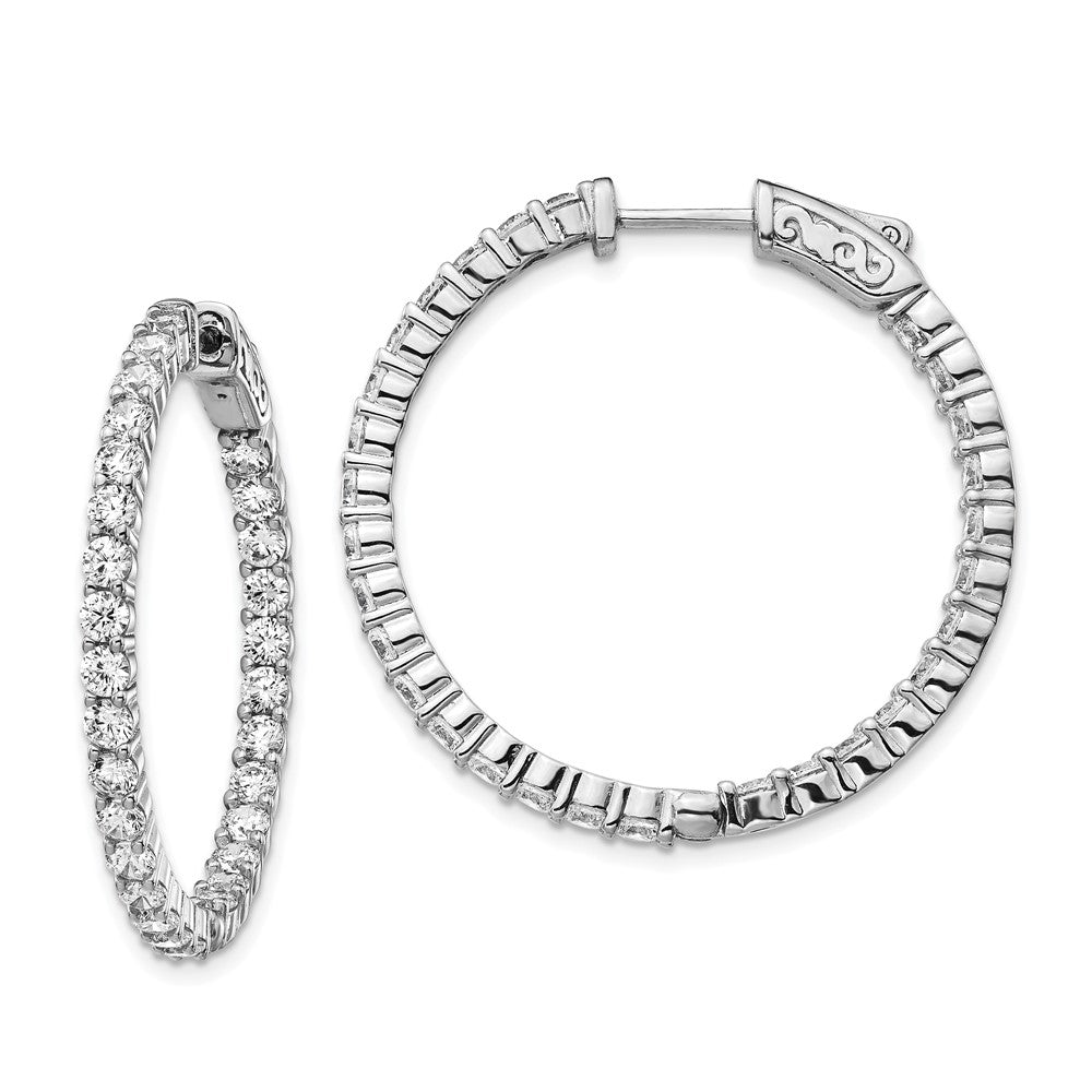 Sterlingsilber Schimmernd Rhodiniert 58 Stein 2.5mm Zirkonia in und Außen Rund Klappbar Creolen