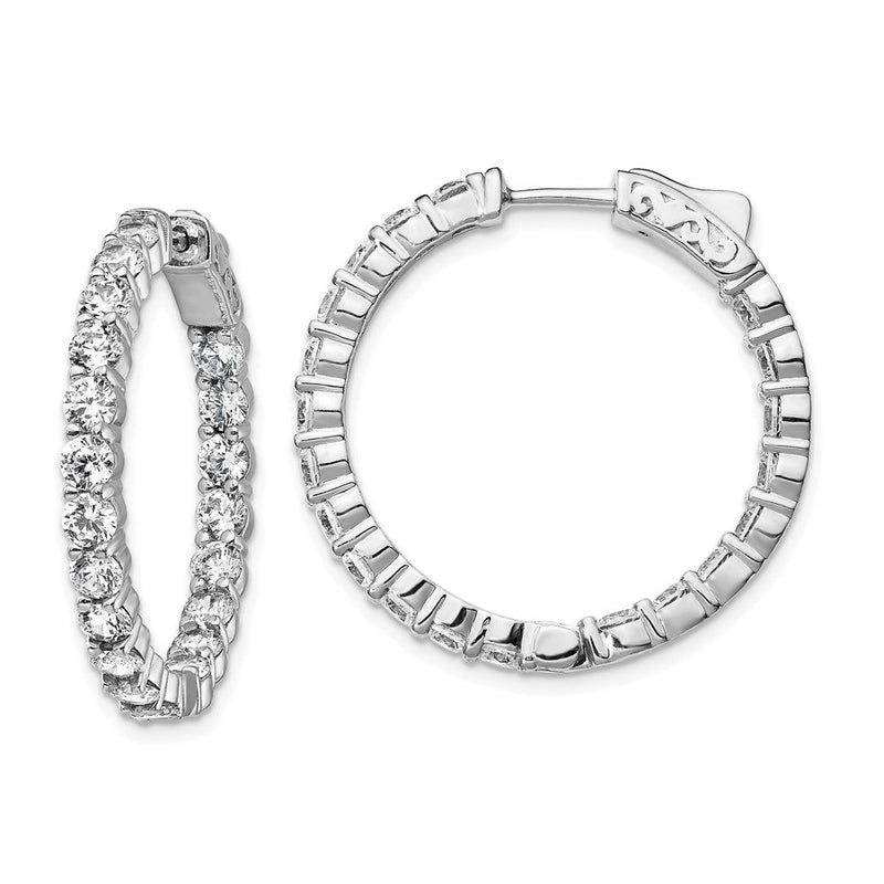 Sterlingsilber Schimmernd Rhodiniert 40 Stein 3.0mm Zirkonia in und Außen Rund Klappbar Creolen