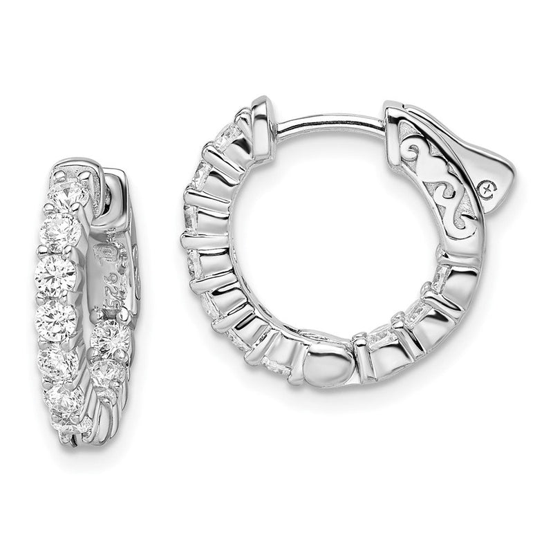 Sterlingsilber Schimmernd Rhodiniert 20 Stein 2.3mm Zirkonia in und Außen Rund Klappbar Creolen