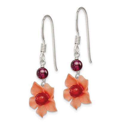 Sterlingsilber Poliert Granat & Carnelian Blume Ohrhänger