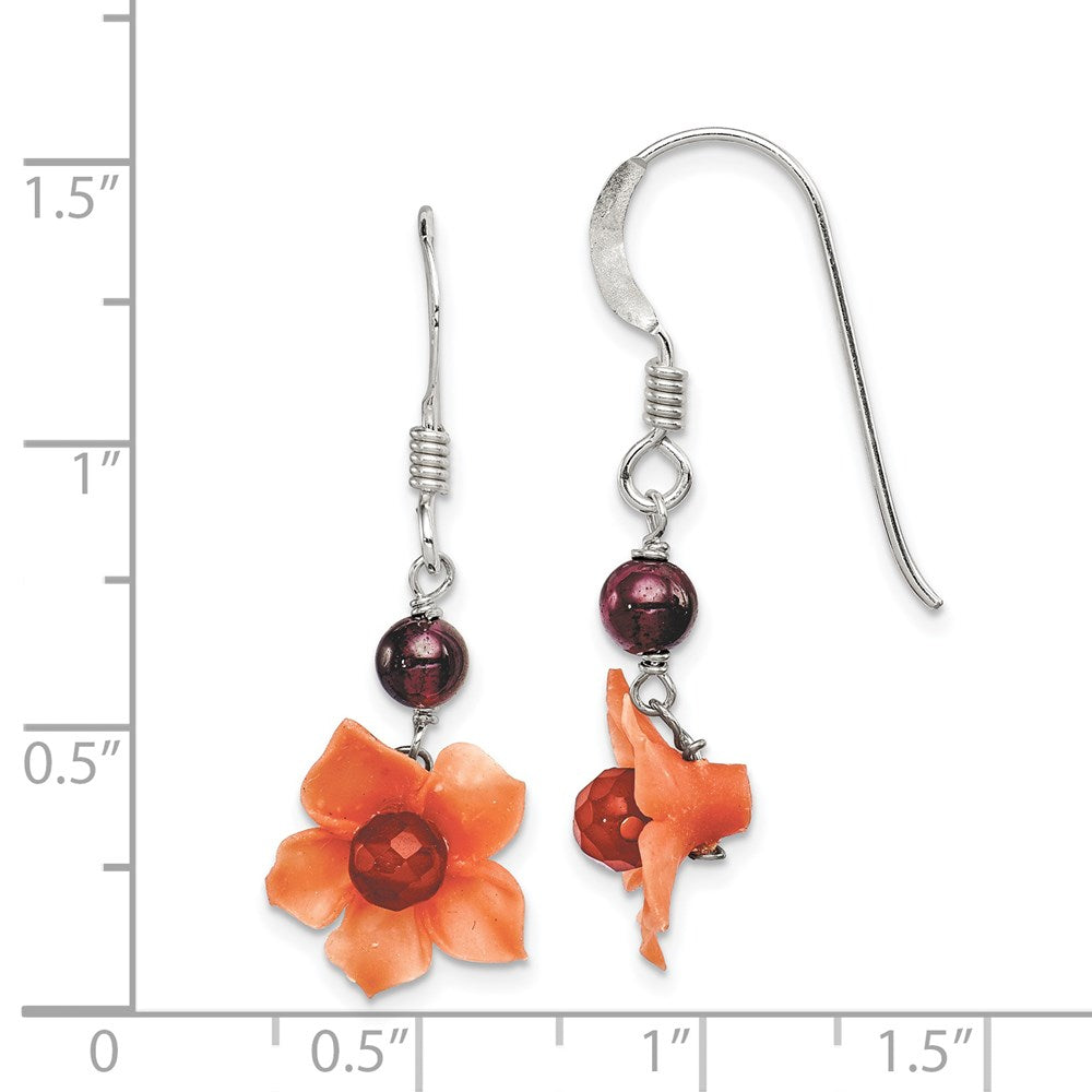 Sterlingsilber Poliert Granat & Carnelian Blume Ohrhänger