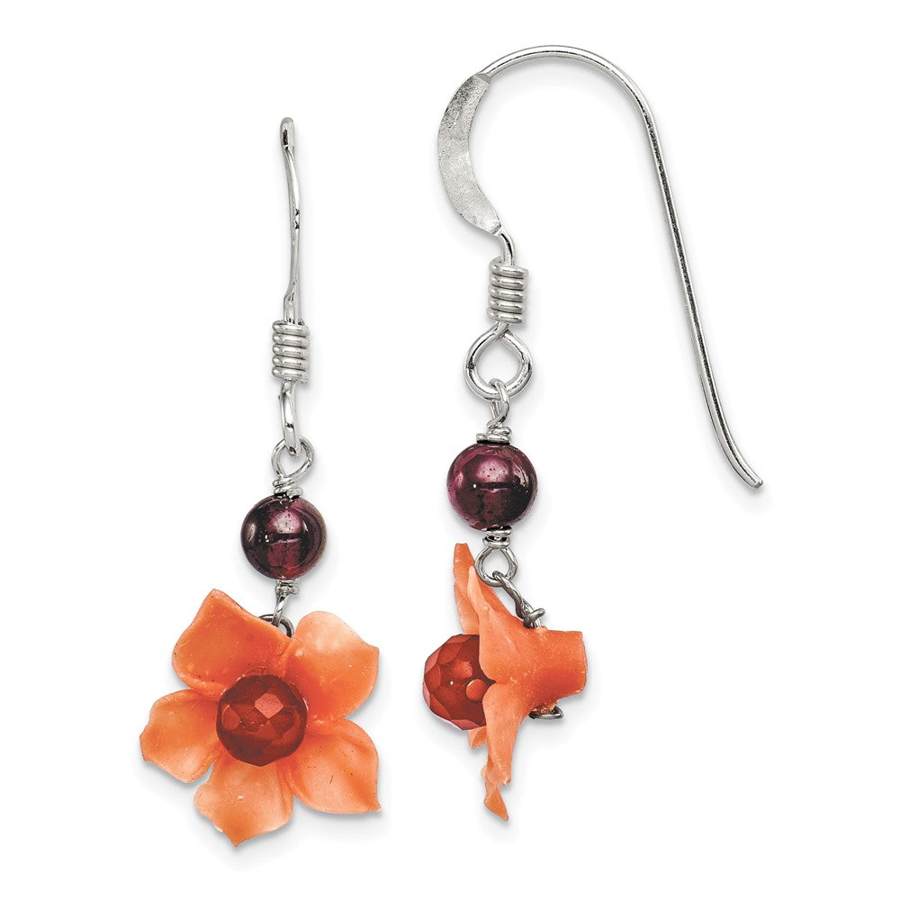 Sterlingsilber Poliert Granat & Carnelian Blume Ohrhänger