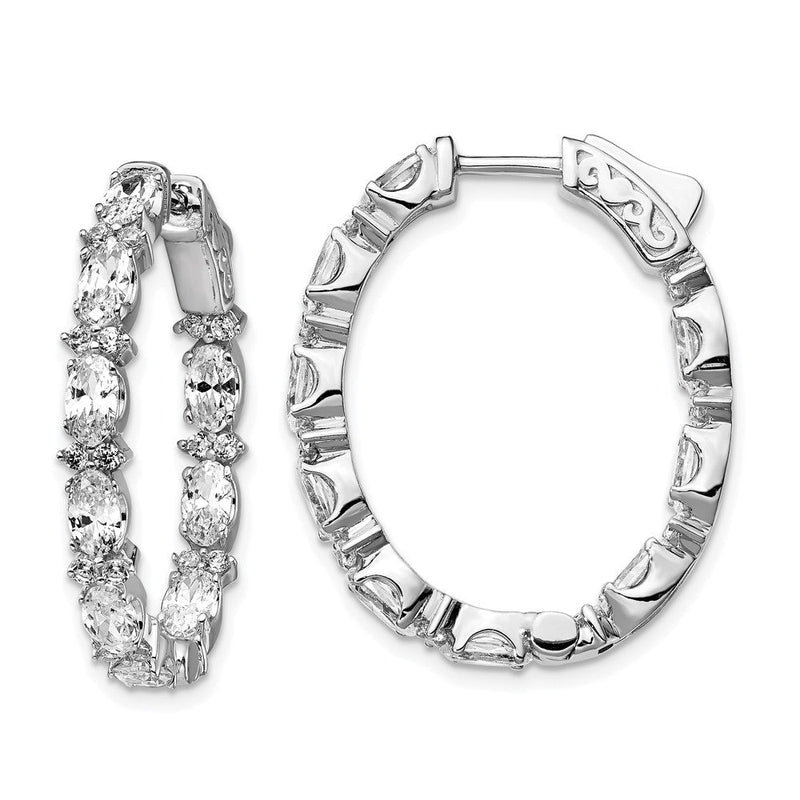 Sterlingsilber Schimmernd Rhodiniert 54 Stein Zirkonia Fantasie in und Außen Oval Klappbar Creolen