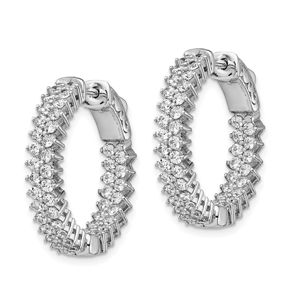 Sterlingsilber Schimmernd Rhodiniert 92 Stein 1.7mm Zirkonia in und Außen Rund Klappbar Creolen