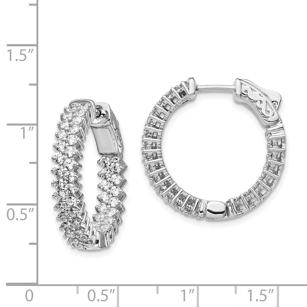 Sterlingsilber Schimmernd Rhodiniert 92 Stein 1.7mm Zirkonia in und Außen Rund Klappbar Creolen